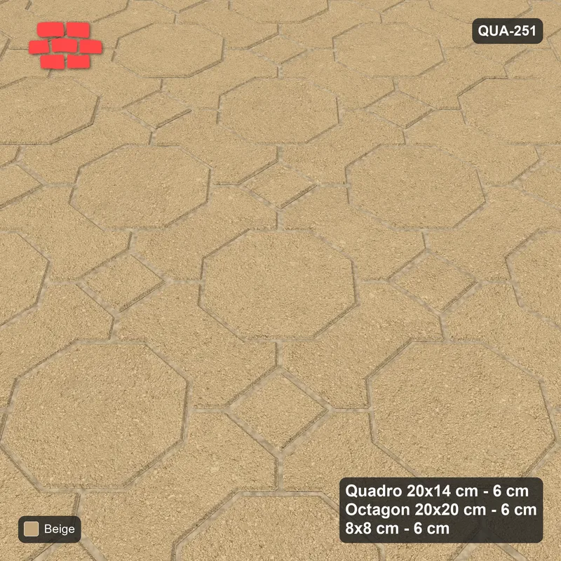 Interlock (Pasco) 20x14 cm · QUA-251 · Quadro-Octagon-8x8 grid, uniform roles (Sand), no kerb · Side view Interlock (Pasco) 20x14 cm · QUA-251 · Quadro-Octagon-8x8 grid, uniform roles (Sand), no kerb · Side view