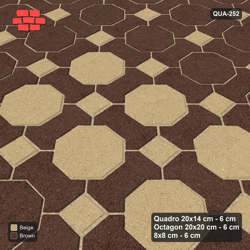 Interlock (Pasco) 20x14 cm · QUA-252 · Quadro-Octagon-8x8 grid, octagon medallion (Sandstone), no kerb · Side view Interlock (Pasco) 20x14 cm · QUA-252 · Quadro-Octagon-8x8 grid, octagon medallion (Sandstone), no kerb · Side view