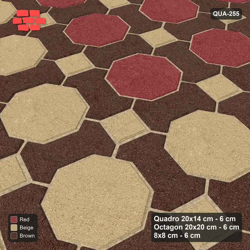 Interlock (Pasco) 20x14 cm · QUA-255 · Quadro-Octagon-8x8 grid, octagon cross, 75 deg (Tuscany), no kerb · Side view Interlock (Pasco) 20x14 cm · QUA-255 · Quadro-Octagon-8x8 grid, octagon cross, 75 deg (Tuscany), no kerb · Side view