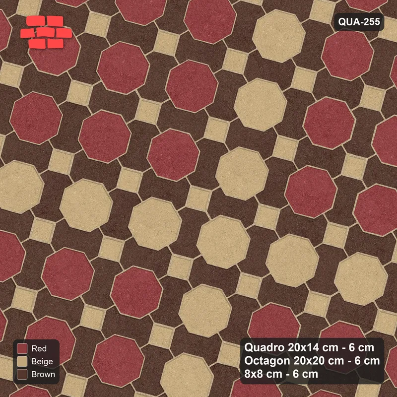 Interlock (Pasco) 20x14 cm · QUA-255 · Quadro-Octagon-8x8 grid, octagon cross, 75 deg (Tuscany), no kerb · Top view Interlock (Pasco) 20x14 cm · QUA-255 · Quadro-Octagon-8x8 grid, octagon cross, 75 deg (Tuscany), no kerb · Top view