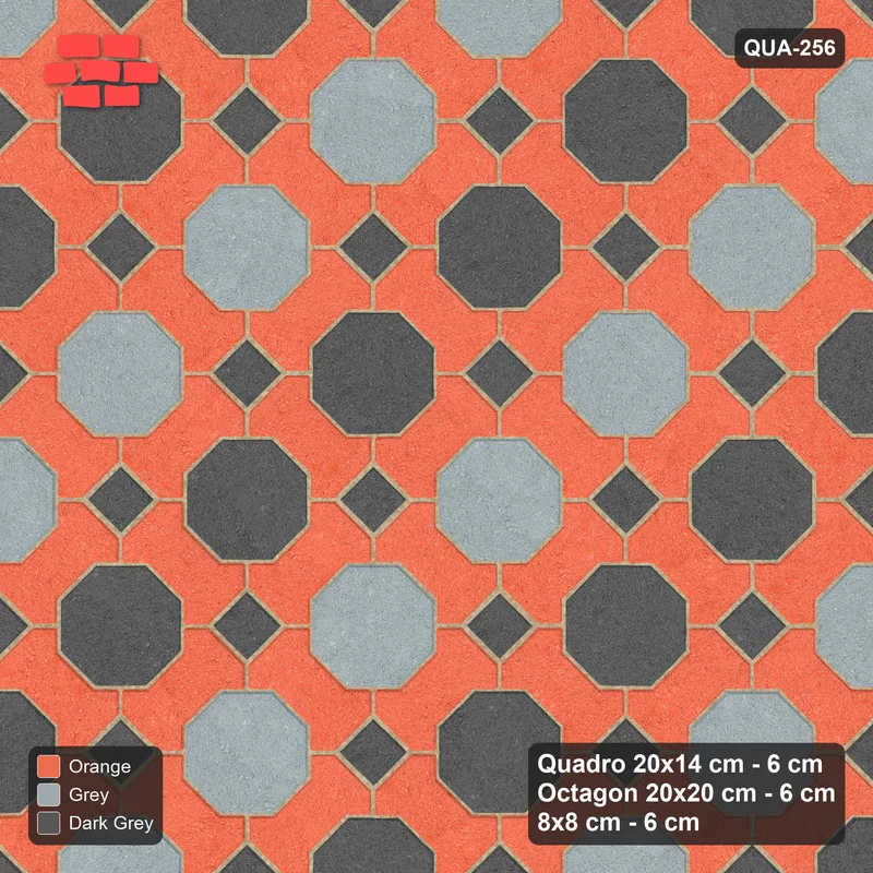Interlock (Pasco) 20x14 cm · QUA-256 · Quadro-Octagon-8x8 grid, striped octagon rows, 45 deg (Sunset Slate), Kerb 54H kerb · Top view Interlock (Pasco) 20x14 cm · QUA-256 · Quadro-Octagon-8x8 grid, striped octagon rows, 45 deg (Sunset Slate), Kerb 54H kerb · Top view