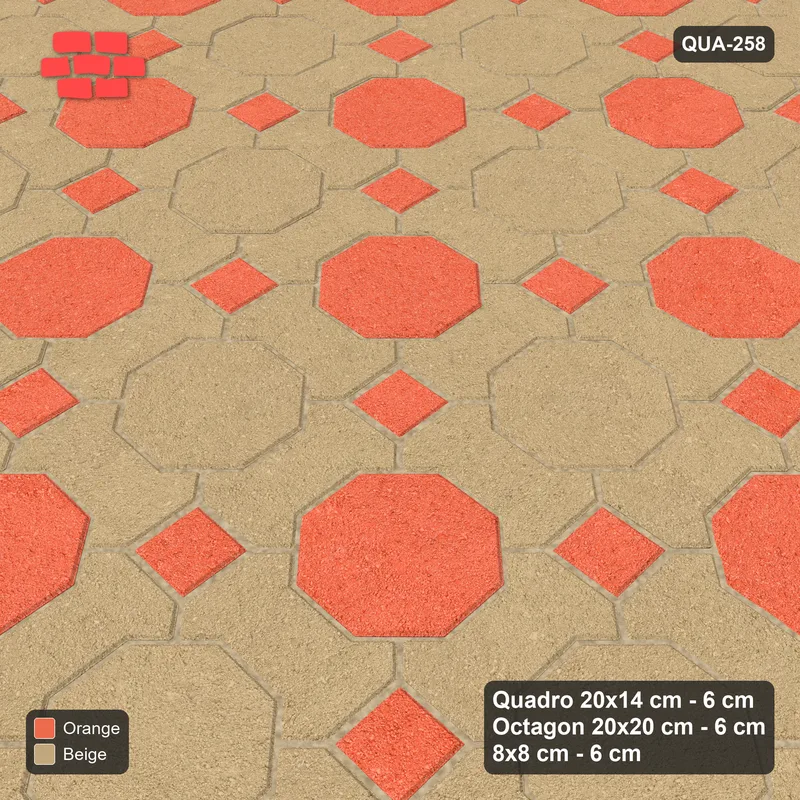 Interlock (Pasco) 20x14 cm · QUA-258 · Quadro-Octagon-8x8 grid, chequered octagons (Clay Court), no kerb · Side view Interlock (Pasco) 20x14 cm · QUA-258 · Quadro-Octagon-8x8 grid, chequered octagons (Clay Court), no kerb · Side view