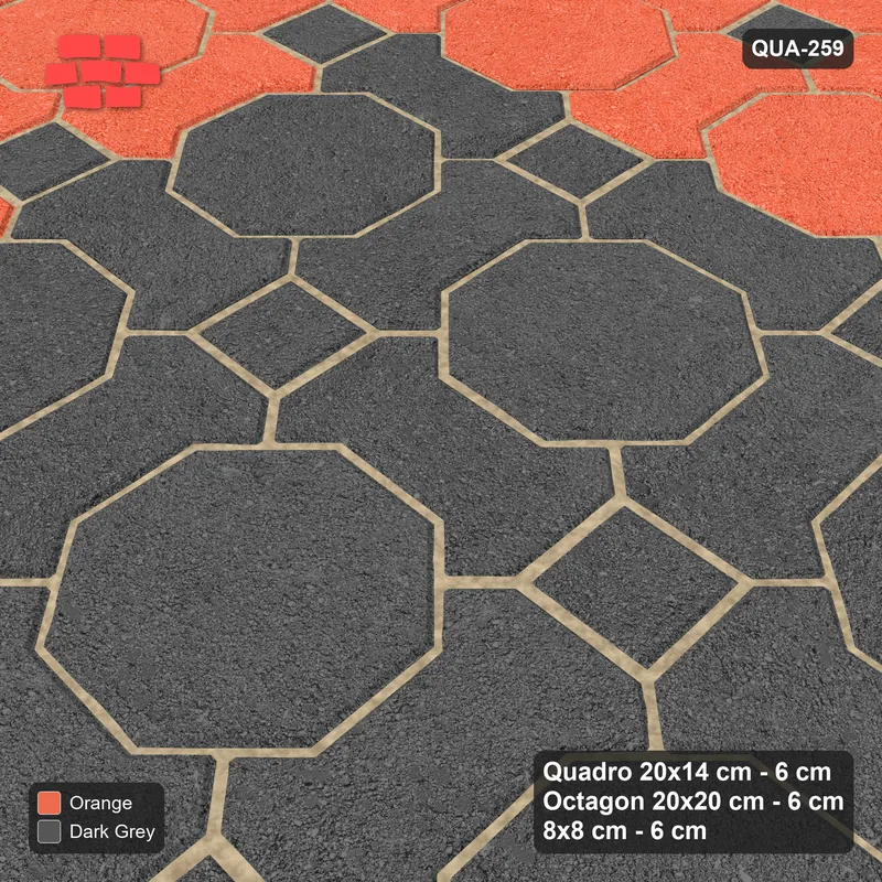 Interlock (Pasco) 20x14 cm · QUA-259 · Quadro-Octagon-8x8 grid, centre medallion (Ember), Kerb 54B kerb · Side view Interlock (Pasco) 20x14 cm · QUA-259 · Quadro-Octagon-8x8 grid, centre medallion (Ember), Kerb 54B kerb · Side view