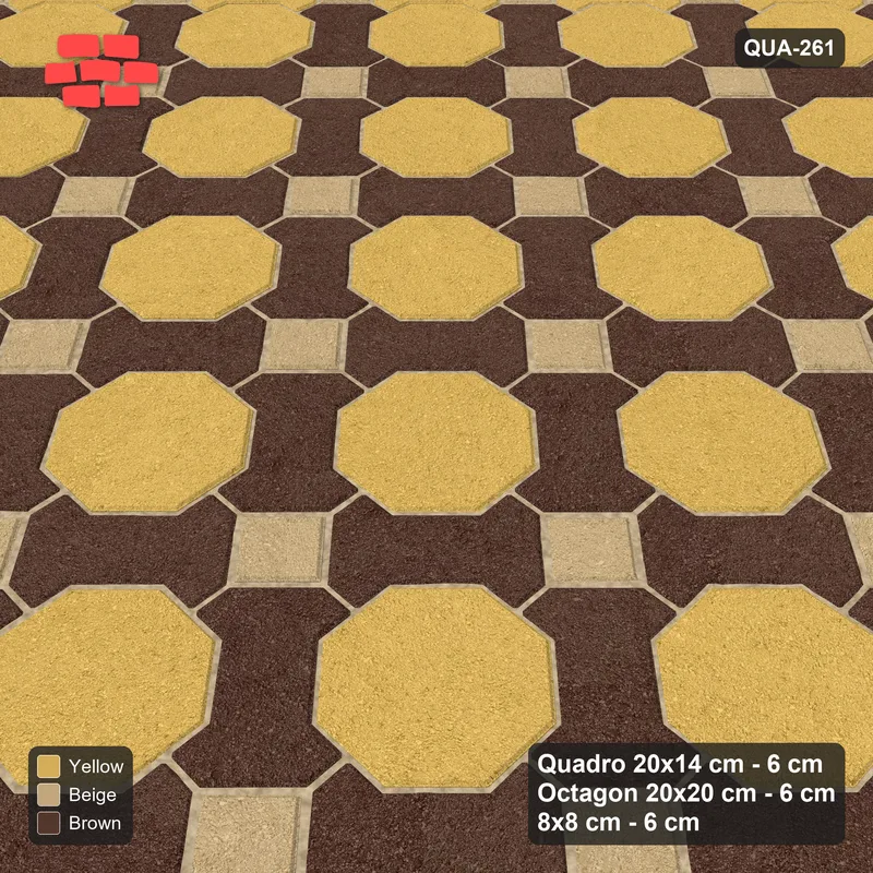 Interlock (Pasco) 20x14 cm · QUA-261 · Quadro-Octagon-8x8 grid, accent Quadro ring, 45 deg (Harvest Gold), no kerb · Side view Interlock (Pasco) 20x14 cm · QUA-261 · Quadro-Octagon-8x8 grid, accent Quadro ring, 45 deg (Harvest Gold), no kerb · Side view