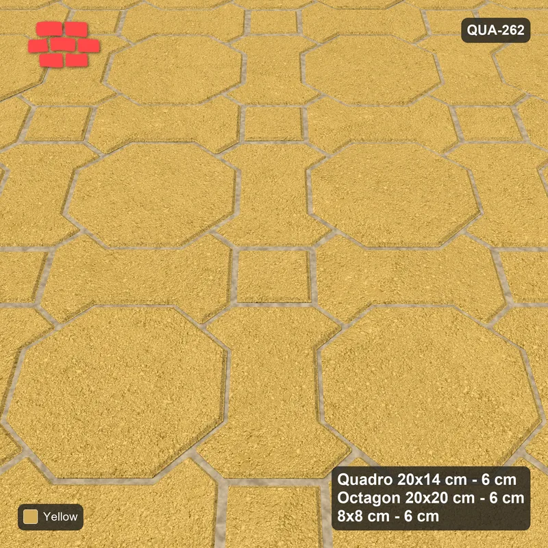 Interlock (Pasco) 20x14 cm · QUA-262 · Quadro-Octagon-8x8 grid, uniform roles, 45 deg (Ochre), Kerb 40B kerb · Side view Interlock (Pasco) 20x14 cm · QUA-262 · Quadro-Octagon-8x8 grid, uniform roles, 45 deg (Ochre), Kerb 40B kerb · Side view