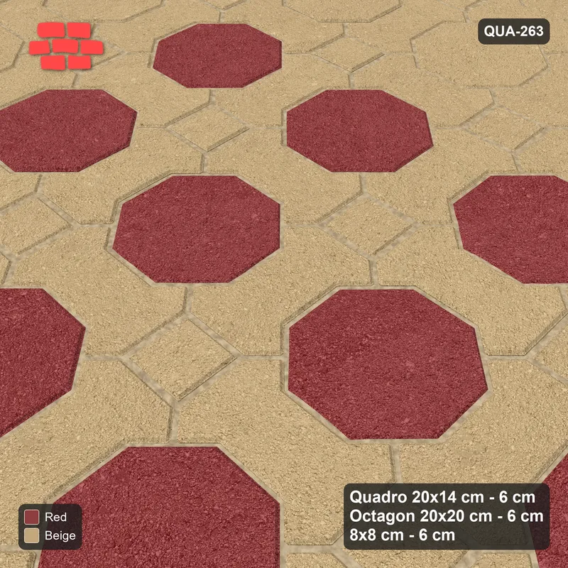 Interlock (Pasco) 20x14 cm · QUA-263 · Quadro-Octagon-8x8 grid, accent octagon ring (Terracotta), Kerb 42H kerb · Side view Interlock (Pasco) 20x14 cm · QUA-263 · Quadro-Octagon-8x8 grid, accent octagon ring (Terracotta), Kerb 42H kerb · Side view