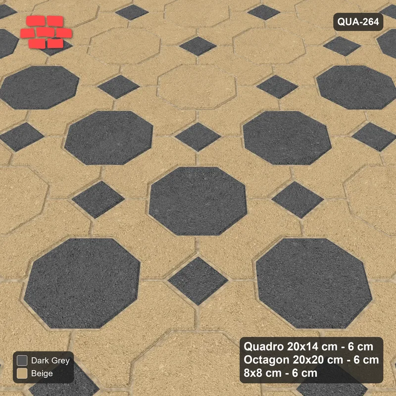 Interlock (Pasco) 20x14 cm · QUA-264 · Quadro-Octagon-8x8 grid, octagon cross (Stone & Earth), no kerb · Side view Interlock (Pasco) 20x14 cm · QUA-264 · Quadro-Octagon-8x8 grid, octagon cross (Stone & Earth), no kerb · Side view
