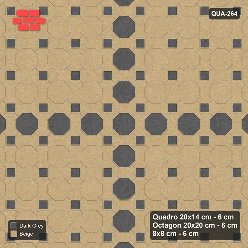 Interlock (Pasco) 20x14 cm · QUA-264 · Quadro-Octagon-8x8 grid, octagon cross (Stone & Earth), no kerb · Top view Interlock (Pasco) 20x14 cm · QUA-264 · Quadro-Octagon-8x8 grid, octagon cross (Stone & Earth), no kerb · Top view
