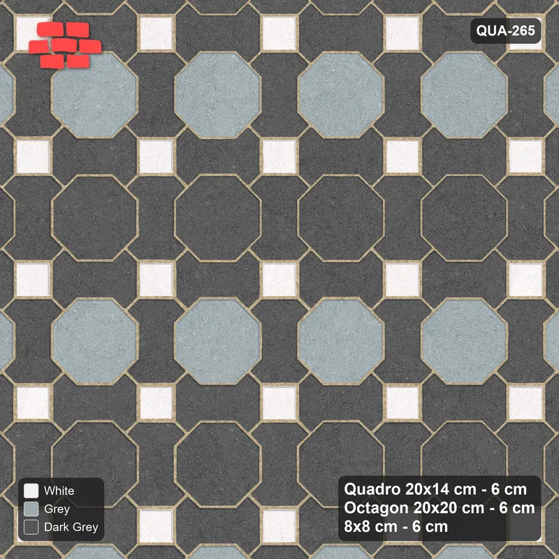 Interlock (Pasco) 20x14 cm · QUA-265 · Quadro-Octagon-8x8 grid, striped octagon rows (Monochrome), Kerb 40F kerb · Top view Interlock (Pasco) 20x14 cm · QUA-265 · Quadro-Octagon-8x8 grid, striped octagon rows (Monochrome), Kerb 40F kerb · Top view