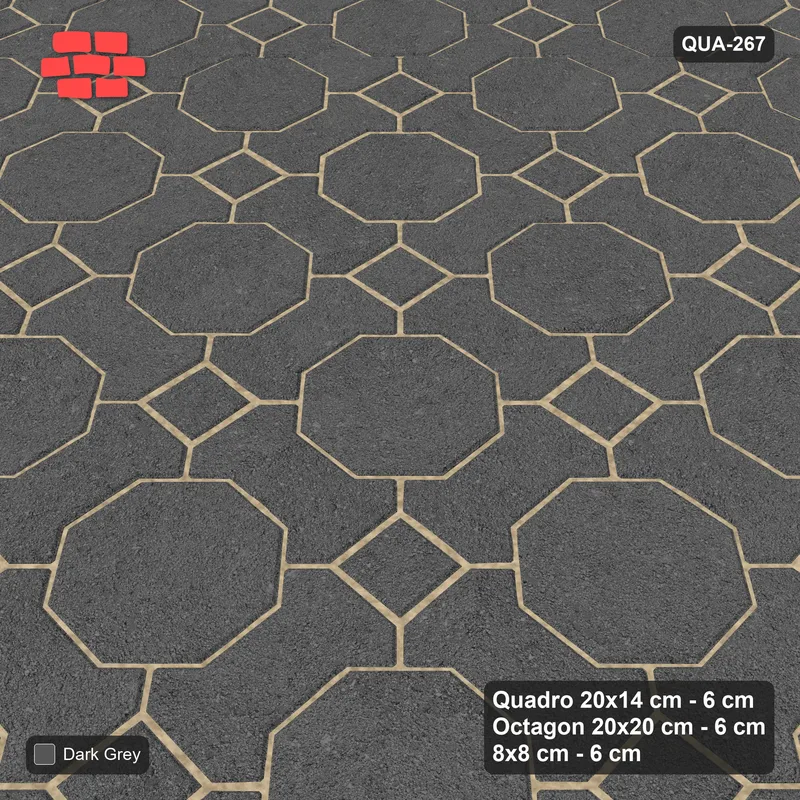 Interlock (Pasco) 20x14 cm · QUA-267 · Quadro-Octagon-8x8 grid, uniform roles (Charcoal), no kerb · Side view Interlock (Pasco) 20x14 cm · QUA-267 · Quadro-Octagon-8x8 grid, uniform roles (Charcoal), no kerb · Side view