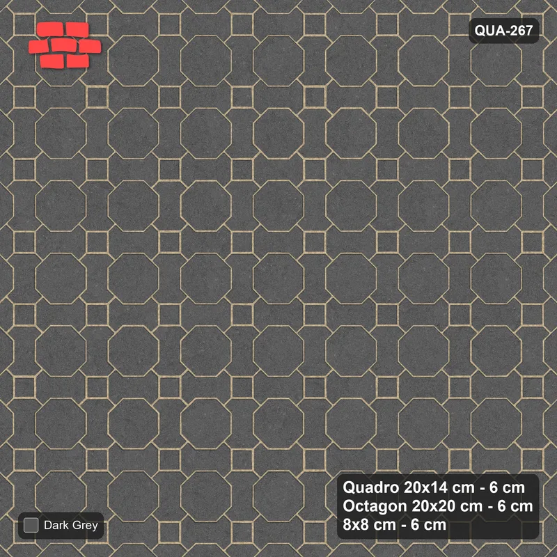 Interlock (Pasco) 20x14 cm · QUA-267 · Quadro-Octagon-8x8 grid, uniform roles (Charcoal), no kerb · Top view Interlock (Pasco) 20x14 cm · QUA-267 · Quadro-Octagon-8x8 grid, uniform roles (Charcoal), no kerb · Top view