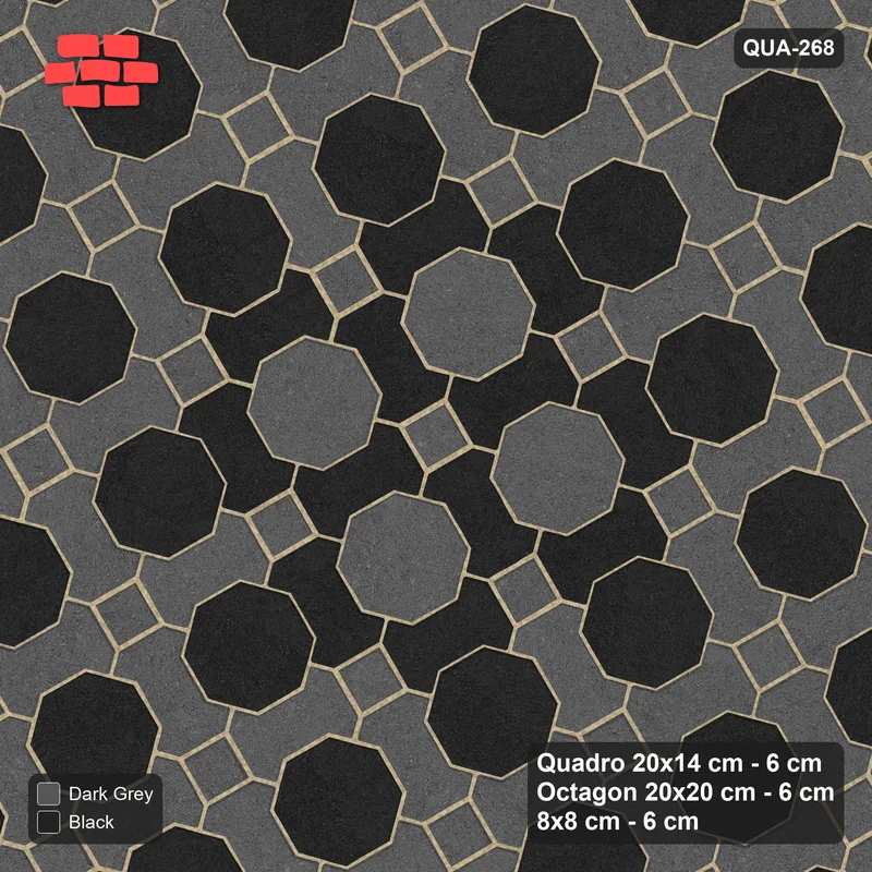 Interlock (Pasco) 20x14 cm · QUA-268 · Quadro-Octagon-8x8 grid, centre medallion, 30 deg (Night Sky), Kerb 30F kerb · Top view Interlock (Pasco) 20x14 cm · QUA-268 · Quadro-Octagon-8x8 grid, centre medallion, 30 deg (Night Sky), Kerb 30F kerb · Top view