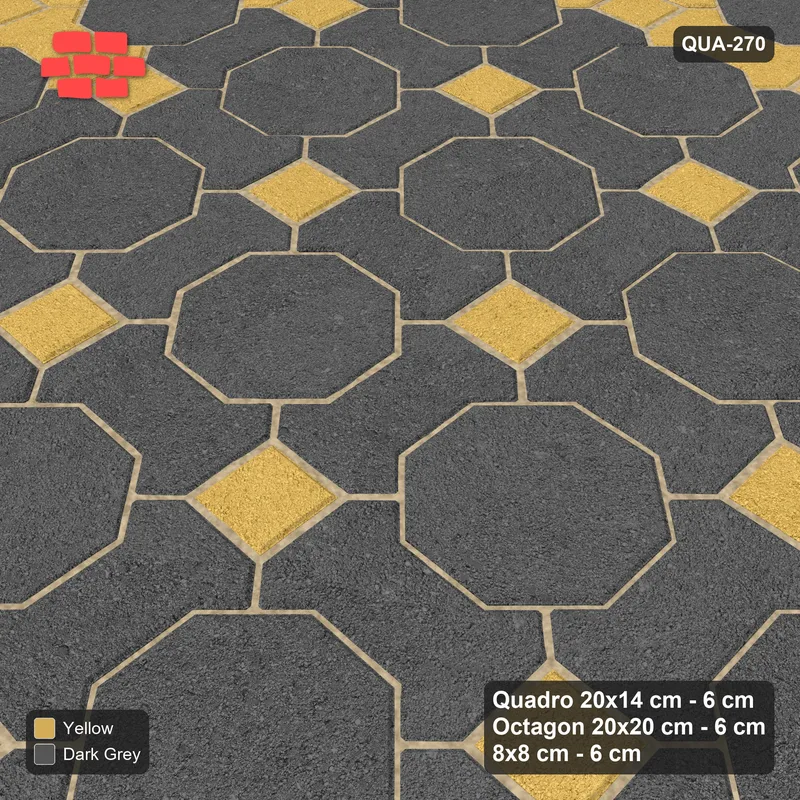Interlock (Pasco) 20x14 cm · QUA-270 · Quadro-Octagon-8x8 grid, accent Quadro ring (Mustard Slate), no kerb · Side view Interlock (Pasco) 20x14 cm · QUA-270 · Quadro-Octagon-8x8 grid, accent Quadro ring (Mustard Slate), no kerb · Side view