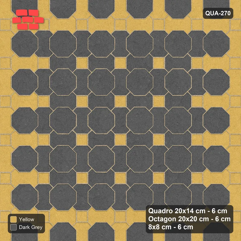 Interlock (Pasco) 20x14 cm · QUA-270 · Quadro-Octagon-8x8 grid, accent Quadro ring (Mustard Slate), no kerb · Top view Interlock (Pasco) 20x14 cm · QUA-270 · Quadro-Octagon-8x8 grid, accent Quadro ring (Mustard Slate), no kerb · Top view