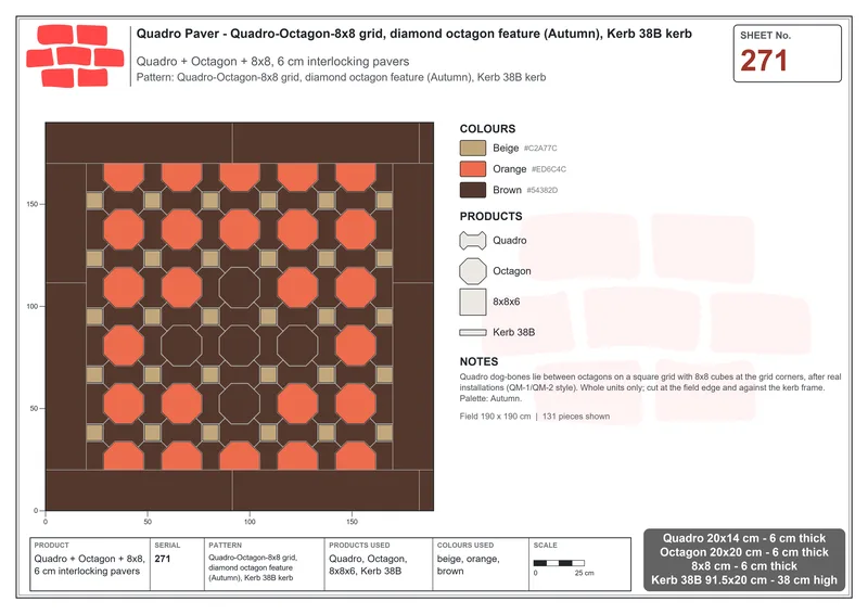 Interlock (Pasco) 20x14 cm · QUA-271 · Quadro-Octagon-8x8 grid, diamond octagon feature (Autumn), Kerb 38B kerb · Laying plan