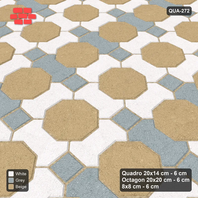 Interlock (Pasco) 20x14 cm · QUA-272 · Quadro-Octagon-8x8 grid, alternating Quadro files (Coastal), Kerb 25B kerb · Side view Interlock (Pasco) 20x14 cm · QUA-272 · Quadro-Octagon-8x8 grid, alternating Quadro files (Coastal), Kerb 25B kerb · Side view