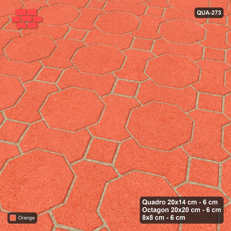 Interlock (Pasco) 20x14 cm · QUA-273 · Quadro-Octagon-8x8 grid, uniform roles, 30 deg (Coral), no kerb · Side view Interlock (Pasco) 20x14 cm · QUA-273 · Quadro-Octagon-8x8 grid, uniform roles, 30 deg (Coral), no kerb · Side view