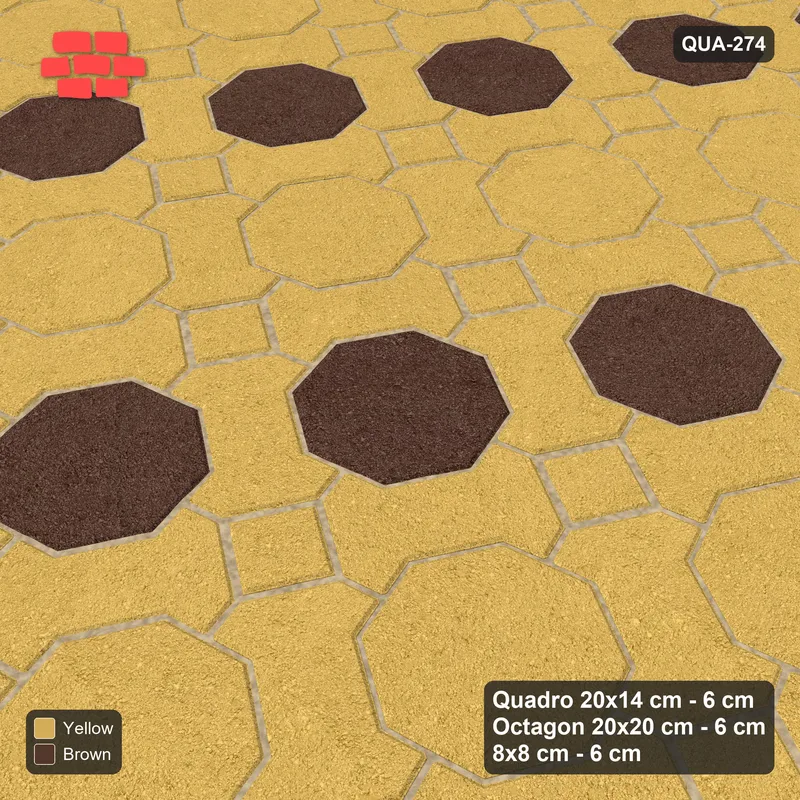 Interlock (Pasco) 20x14 cm · QUA-274 · Quadro-Octagon-8x8 grid, striped octagon rows, 60 deg (Harvest), no kerb · Side view Interlock (Pasco) 20x14 cm · QUA-274 · Quadro-Octagon-8x8 grid, striped octagon rows, 60 deg (Harvest), no kerb · Side view