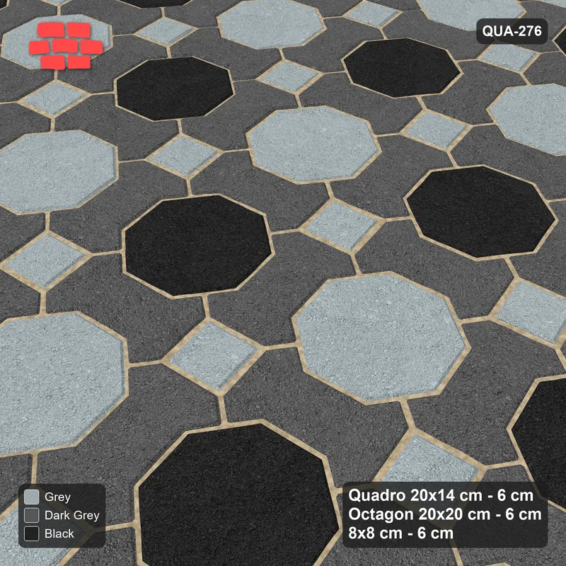 Interlock (Pasco) 20x14 cm · QUA-276 · Quadro-Octagon-8x8 grid, chequered octagons, 10 deg (Graphite Scale), no kerb · Side view Interlock (Pasco) 20x14 cm · QUA-276 · Quadro-Octagon-8x8 grid, chequered octagons, 10 deg (Graphite Scale), no kerb · Side view