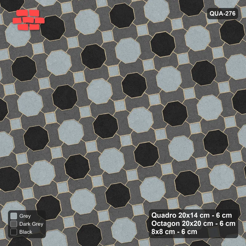 Interlock (Pasco) 20x14 cm · QUA-276 · Quadro-Octagon-8x8 grid, chequered octagons, 10 deg (Graphite Scale), no kerb · Top view Interlock (Pasco) 20x14 cm · QUA-276 · Quadro-Octagon-8x8 grid, chequered octagons, 10 deg (Graphite Scale), no kerb · Top view