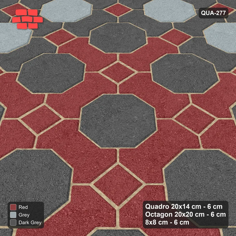 Interlock (Pasco) 20x14 cm · QUA-277 · Quadro-Octagon-8x8 grid, centre medallion (Urban Brick), Kerb 30H/20 kerb · Side view Interlock (Pasco) 20x14 cm · QUA-277 · Quadro-Octagon-8x8 grid, centre medallion (Urban Brick), Kerb 30H/20 kerb · Side view