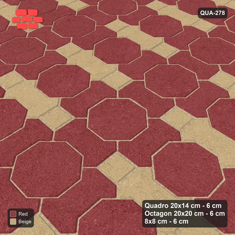 Interlock (Pasco) 20x14 cm · QUA-278 · Quadro-Octagon-8x8 grid, alternating Quadro files (Terracotta), Kerb 25B kerb · Side view Interlock (Pasco) 20x14 cm · QUA-278 · Quadro-Octagon-8x8 grid, alternating Quadro files (Terracotta), Kerb 25B kerb · Side view
