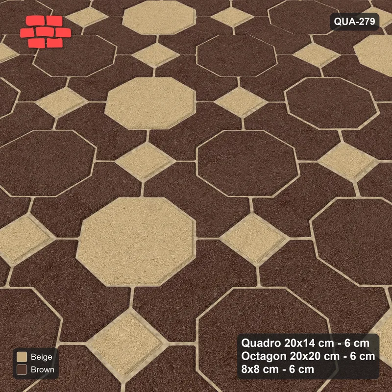 Interlock (Pasco) 20x14 cm · QUA-279 · Quadro-Octagon-8x8 grid, diagonal octagon tones (Sandstone), no kerb · Side view Interlock (Pasco) 20x14 cm · QUA-279 · Quadro-Octagon-8x8 grid, diagonal octagon tones (Sandstone), no kerb · Side view