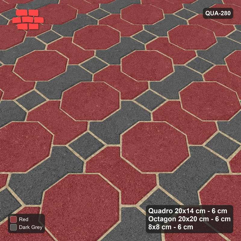 Interlock (Pasco) 20x14 cm · QUA-280 · Quadro-Octagon-8x8 grid, two-tone Quadro files (Rust & Charcoal), no kerb · Side view Interlock (Pasco) 20x14 cm · QUA-280 · Quadro-Octagon-8x8 grid, two-tone Quadro files (Rust & Charcoal), no kerb · Side view
