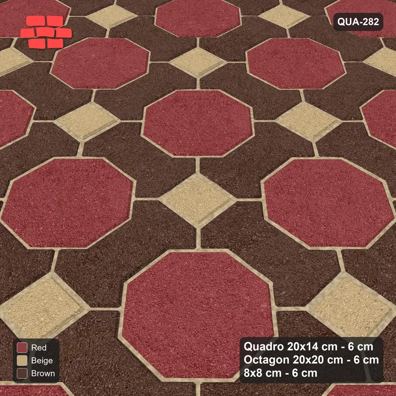 Interlock (Pasco) 20x14 cm · QUA-282 · Quadro-Octagon-8x8 grid, uniform roles (Tuscany), no kerb · Side view Interlock (Pasco) 20x14 cm · QUA-282 · Quadro-Octagon-8x8 grid, uniform roles (Tuscany), no kerb · Side view