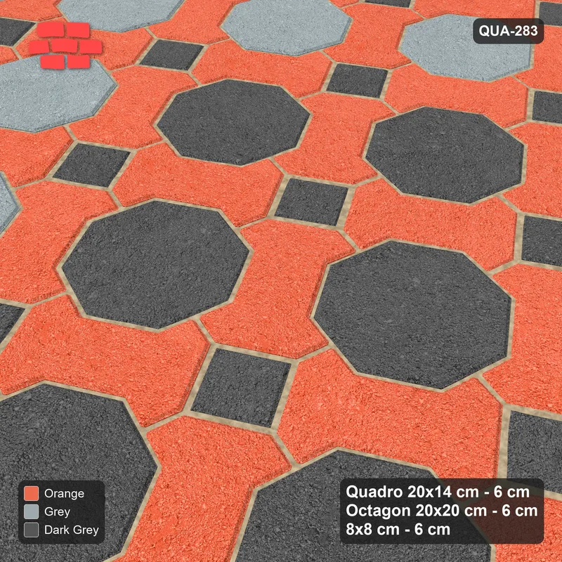 Interlock (Pasco) 20x14 cm · QUA-283 · Quadro-Octagon-8x8 grid, octagon medallion, 30 deg (Sunset Slate), Kerb 30H/20 kerb · Side view Interlock (Pasco) 20x14 cm · QUA-283 · Quadro-Octagon-8x8 grid, octagon medallion, 30 deg (Sunset Slate), Kerb 30H/20 kerb · Side view