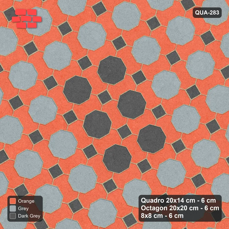 Interlock (Pasco) 20x14 cm · QUA-283 · Quadro-Octagon-8x8 grid, octagon medallion, 30 deg (Sunset Slate), Kerb 30H/20 kerb · Top view Interlock (Pasco) 20x14 cm · QUA-283 · Quadro-Octagon-8x8 grid, octagon medallion, 30 deg (Sunset Slate), Kerb 30H/20 kerb · Top view
