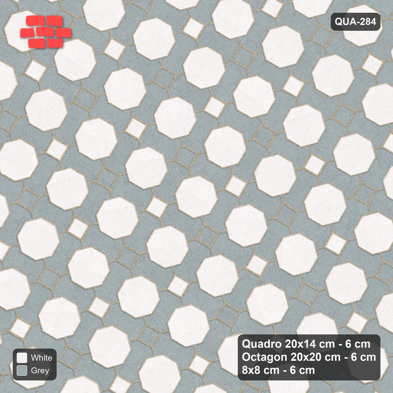 Interlock (Pasco) 20x14 cm · QUA-284 · Quadro-Octagon-8x8 grid, chequered cubes, 60 deg (Salt & Pepper), Kerb 25F kerb · Top view Interlock (Pasco) 20x14 cm · QUA-284 · Quadro-Octagon-8x8 grid, chequered cubes, 60 deg (Salt & Pepper), Kerb 25F kerb · Top view