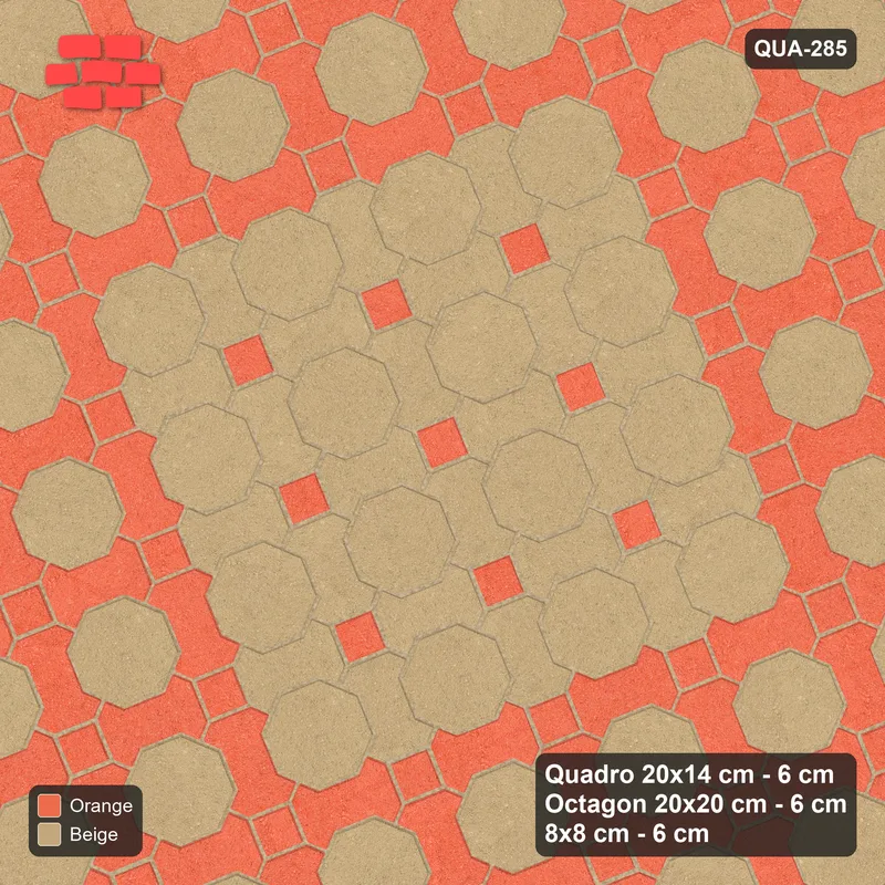 Interlock (Pasco) 20x14 cm · QUA-285 · Quadro-Octagon-8x8 grid, accent Quadro ring, 22 deg (Clay Court), no kerb · Top view Interlock (Pasco) 20x14 cm · QUA-285 · Quadro-Octagon-8x8 grid, accent Quadro ring, 22 deg (Clay Court), no kerb · Top view