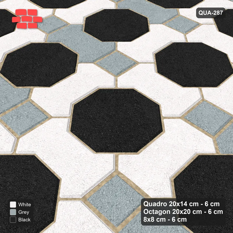 Interlock (Pasco) 20x14 cm · QUA-287 · Quadro-Octagon-8x8 grid, alternating Quadro files (Tuxedo), Kerb 54H kerb · Side view Interlock (Pasco) 20x14 cm · QUA-287 · Quadro-Octagon-8x8 grid, alternating Quadro files (Tuxedo), Kerb 54H kerb · Side view