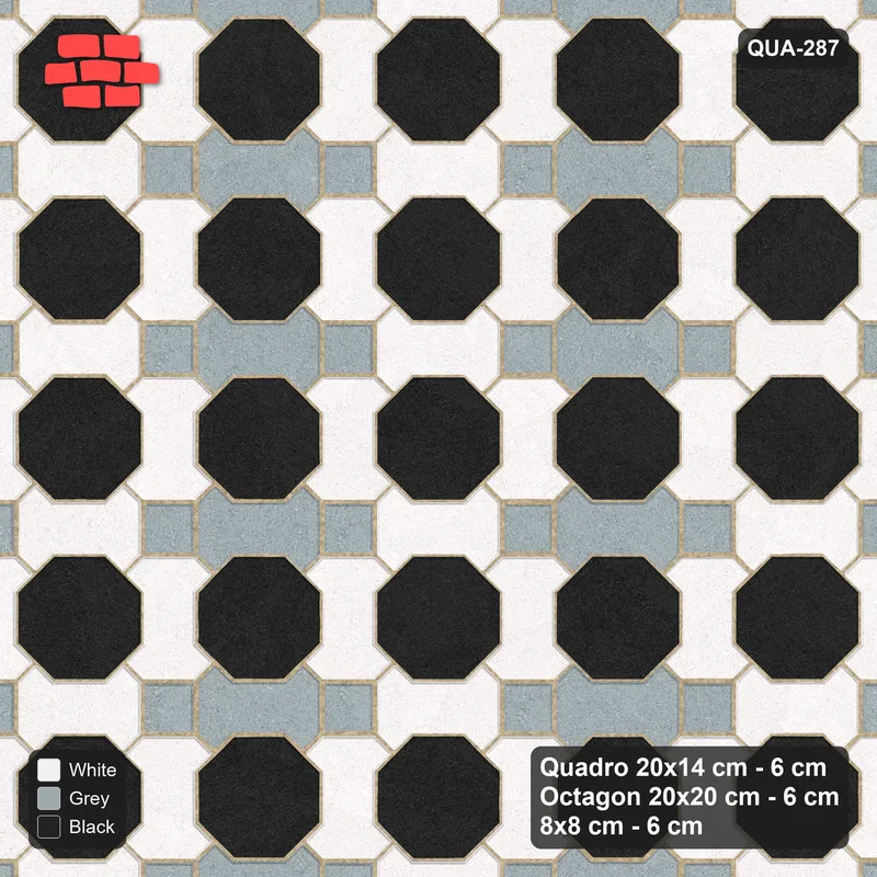 Interlock (Pasco) 20x14 cm · QUA-287 · Quadro-Octagon-8x8 grid, alternating Quadro files (Tuxedo), Kerb 54H kerb · Top view Interlock (Pasco) 20x14 cm · QUA-287 · Quadro-Octagon-8x8 grid, alternating Quadro files (Tuxedo), Kerb 54H kerb · Top view