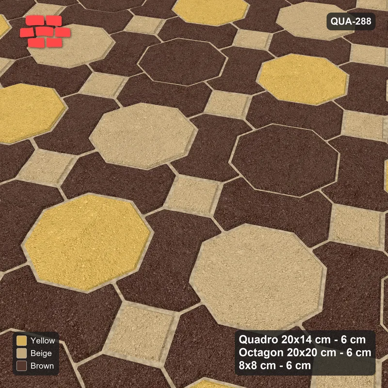 Interlock (Pasco) 20x14 cm · QUA-288 · Quadro-Octagon-8x8 grid, diagonal octagon tones, 30 deg (Harvest Gold), no kerb · Side view Interlock (Pasco) 20x14 cm · QUA-288 · Quadro-Octagon-8x8 grid, diagonal octagon tones, 30 deg (Harvest Gold), no kerb · Side view