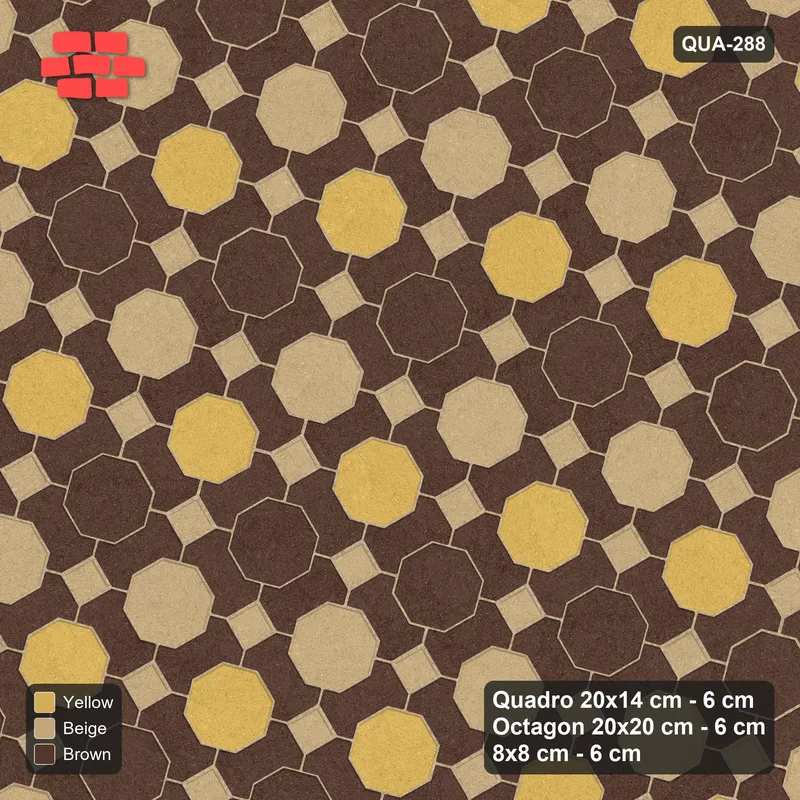 Interlock (Pasco) 20x14 cm · QUA-288 · Quadro-Octagon-8x8 grid, diagonal octagon tones, 30 deg (Harvest Gold), no kerb · Top view Interlock (Pasco) 20x14 cm · QUA-288 · Quadro-Octagon-8x8 grid, diagonal octagon tones, 30 deg (Harvest Gold), no kerb · Top view