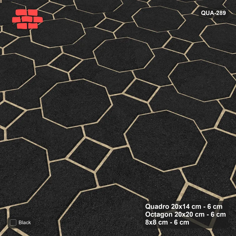 Interlock (Pasco) 20x14 cm · QUA-289 · Quadro-Octagon-8x8 grid, uniform roles, 15 deg (Graphite), Kerb 38H kerb · Side view Interlock (Pasco) 20x14 cm · QUA-289 · Quadro-Octagon-8x8 grid, uniform roles, 15 deg (Graphite), Kerb 38H kerb · Side view