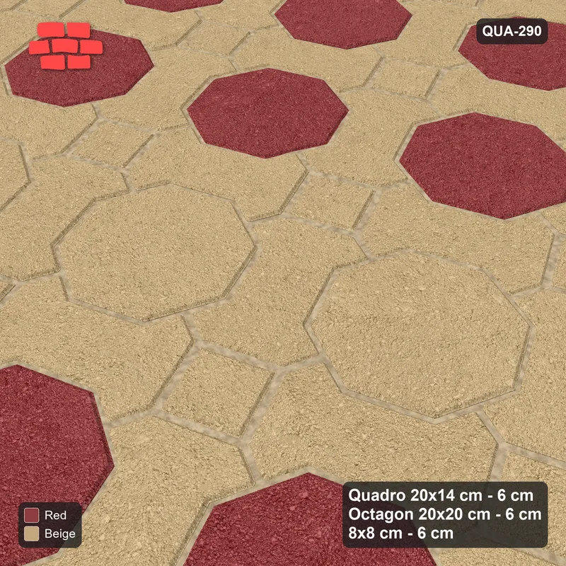 Interlock (Pasco) 20x14 cm · QUA-290 · Quadro-Octagon-8x8 grid, feature octagon band, 22 deg (Terracotta), Kerb 54B kerb · Side view Interlock (Pasco) 20x14 cm · QUA-290 · Quadro-Octagon-8x8 grid, feature octagon band, 22 deg (Terracotta), Kerb 54B kerb · Side view