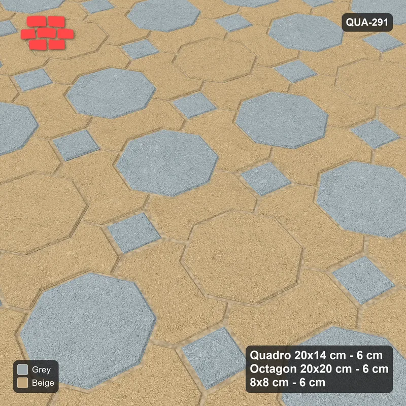 Interlock (Pasco) 20x14 cm · QUA-291 · Quadro-Octagon-8x8 grid, diagonal octagon tones, 75 deg (Warm Grey), no kerb · Side view Interlock (Pasco) 20x14 cm · QUA-291 · Quadro-Octagon-8x8 grid, diagonal octagon tones, 75 deg (Warm Grey), no kerb · Side view