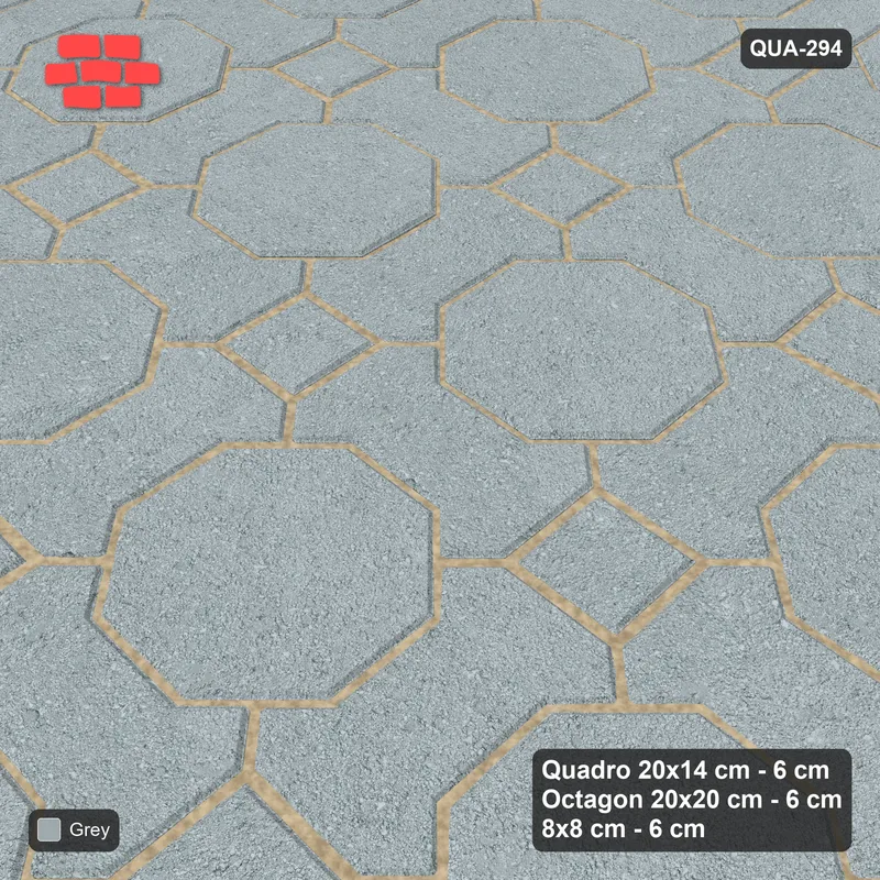 Interlock (Pasco) 20x14 cm · QUA-294 · Quadro-Octagon-8x8 grid, uniform roles (Classic Grey), no kerb · Side view Interlock (Pasco) 20x14 cm · QUA-294 · Quadro-Octagon-8x8 grid, uniform roles (Classic Grey), no kerb · Side view