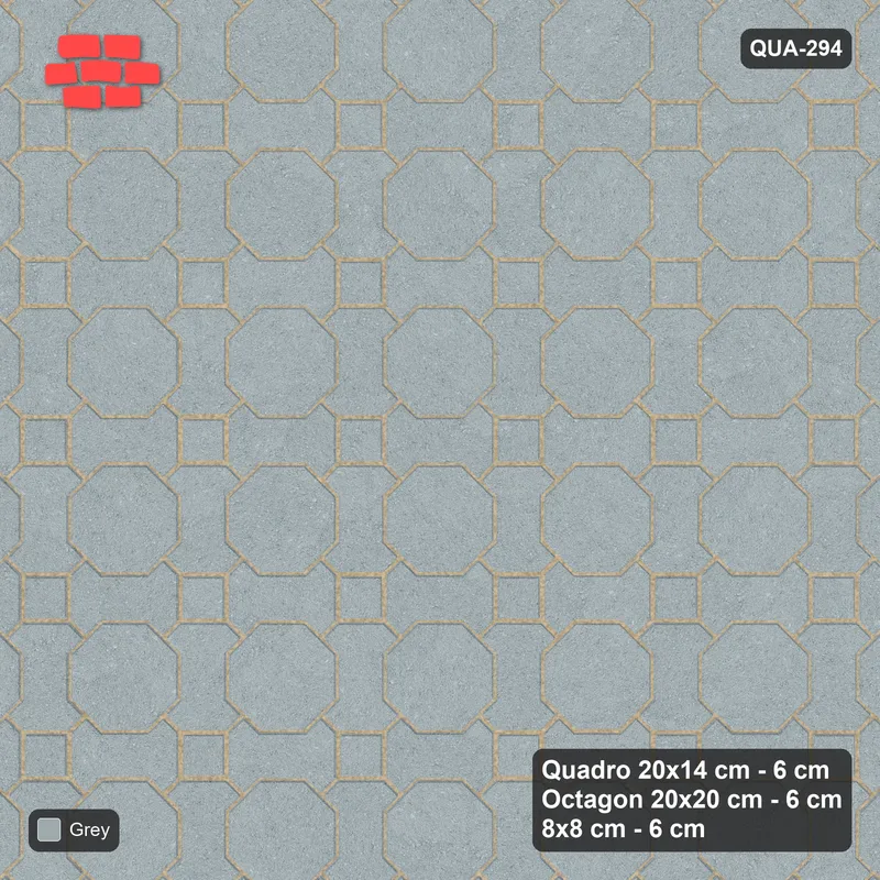 Interlock (Pasco) 20x14 cm · QUA-294 · Quadro-Octagon-8x8 grid, uniform roles (Classic Grey), no kerb · Top view Interlock (Pasco) 20x14 cm · QUA-294 · Quadro-Octagon-8x8 grid, uniform roles (Classic Grey), no kerb · Top view