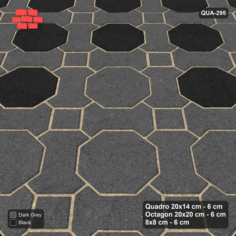 Interlock (Pasco) 20x14 cm · QUA-295 · Quadro-Octagon-8x8 grid, diamond octagon feature, 45 deg (Night Sky), Kerb 38H kerb · Side view Interlock (Pasco) 20x14 cm · QUA-295 · Quadro-Octagon-8x8 grid, diamond octagon feature, 45 deg (Night Sky), Kerb 38H kerb · Side view