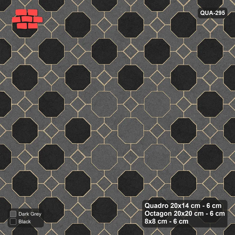 Interlock (Pasco) 20x14 cm · QUA-295 · Quadro-Octagon-8x8 grid, diamond octagon feature, 45 deg (Night Sky), Kerb 38H kerb · Top view Interlock (Pasco) 20x14 cm · QUA-295 · Quadro-Octagon-8x8 grid, diamond octagon feature, 45 deg (Night Sky), Kerb 38H kerb · Top view