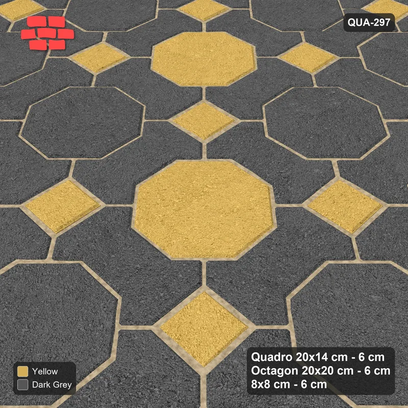 Interlock (Pasco) 20x14 cm · QUA-297 · Quadro-Octagon-8x8 grid, diagonal octagon tones (Mustard Slate), no kerb · Side view Interlock (Pasco) 20x14 cm · QUA-297 · Quadro-Octagon-8x8 grid, diagonal octagon tones (Mustard Slate), no kerb · Side view