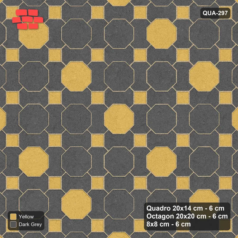 Interlock (Pasco) 20x14 cm · QUA-297 · Quadro-Octagon-8x8 grid, diagonal octagon tones (Mustard Slate), no kerb · Top view Interlock (Pasco) 20x14 cm · QUA-297 · Quadro-Octagon-8x8 grid, diagonal octagon tones (Mustard Slate), no kerb · Top view