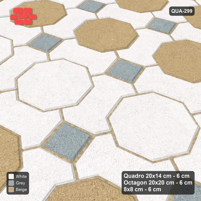 Interlock (Pasco) 20x14 cm · QUA-299 · Quadro-Octagon-8x8 grid, feature octagon band, 15 deg (Coastal), Kerb 30F kerb · Side view Interlock (Pasco) 20x14 cm · QUA-299 · Quadro-Octagon-8x8 grid, feature octagon band, 15 deg (Coastal), Kerb 30F kerb · Side view