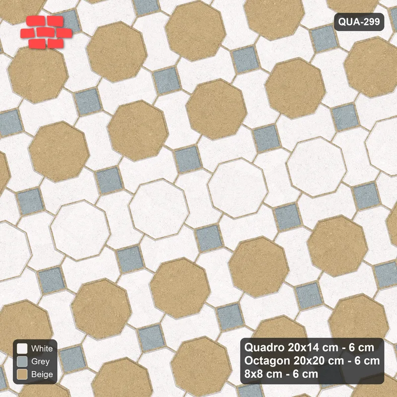 Interlock (Pasco) 20x14 cm · QUA-299 · Quadro-Octagon-8x8 grid, feature octagon band, 15 deg (Coastal), Kerb 30F kerb · Top view Interlock (Pasco) 20x14 cm · QUA-299 · Quadro-Octagon-8x8 grid, feature octagon band, 15 deg (Coastal), Kerb 30F kerb · Top view
