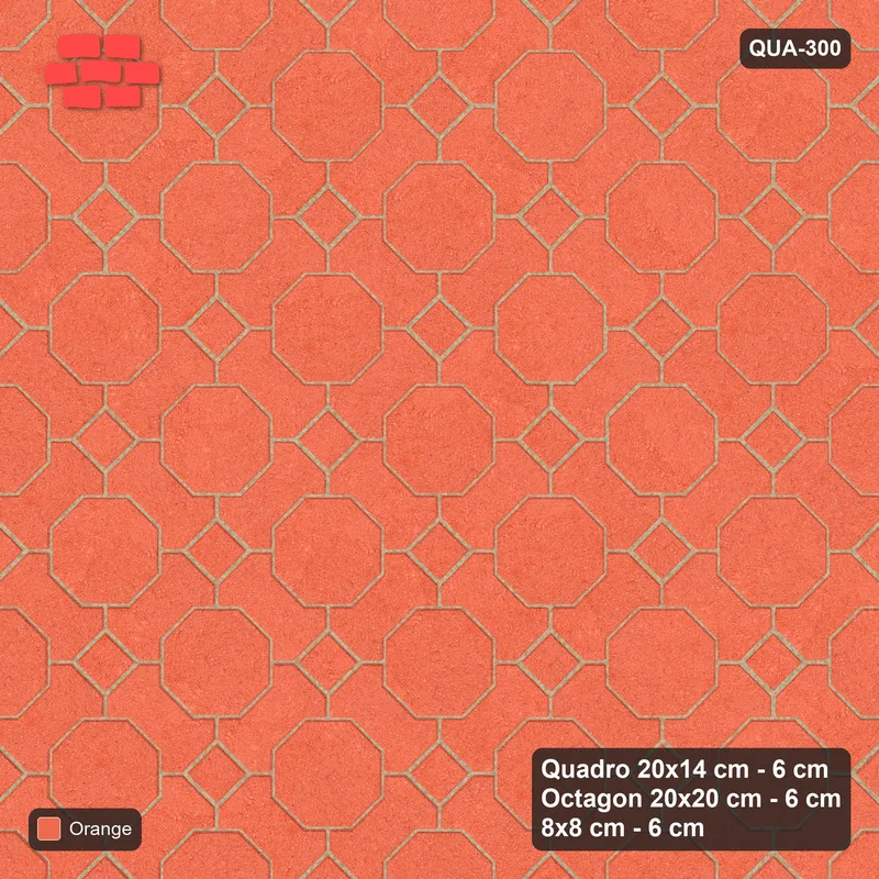 Interlock (Pasco) 20x14 cm · QUA-300 · Quadro-Octagon-8x8 grid, uniform roles, 45 deg (Coral), no kerb · Top view Interlock (Pasco) 20x14 cm · QUA-300 · Quadro-Octagon-8x8 grid, uniform roles, 45 deg (Coral), no kerb · Top view