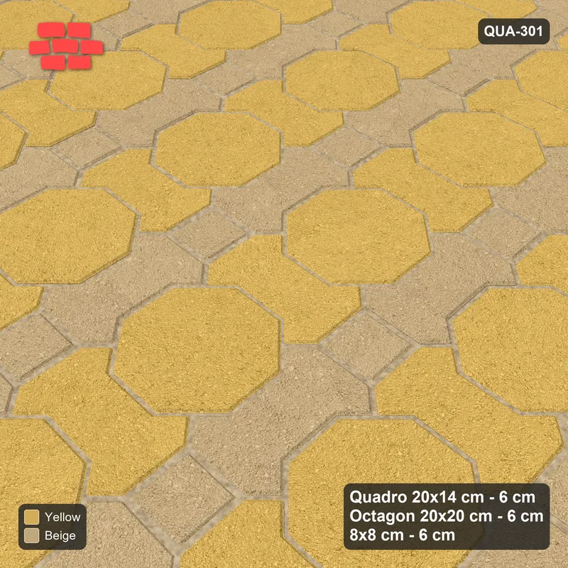 Interlock (Pasco) 20x14 cm · QUA-301 · Quadro-Octagon-8x8 grid, two-tone Quadro files (Desert Sun), no kerb · Side view Interlock (Pasco) 20x14 cm · QUA-301 · Quadro-Octagon-8x8 grid, two-tone Quadro files (Desert Sun), no kerb · Side view